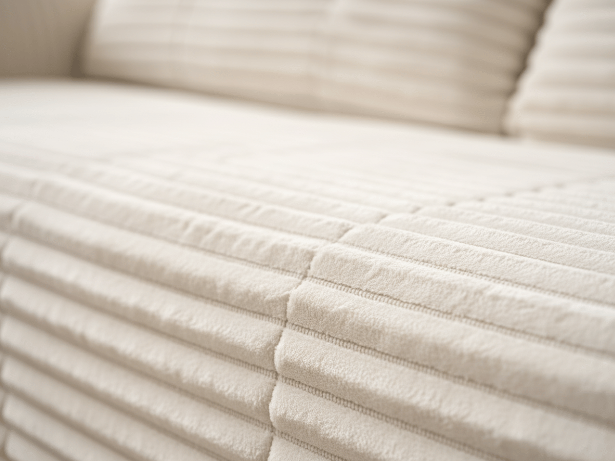 Canapé 3/4 places en velours côtelé épais – Confort haute densité 35 kg – Beige – MILO