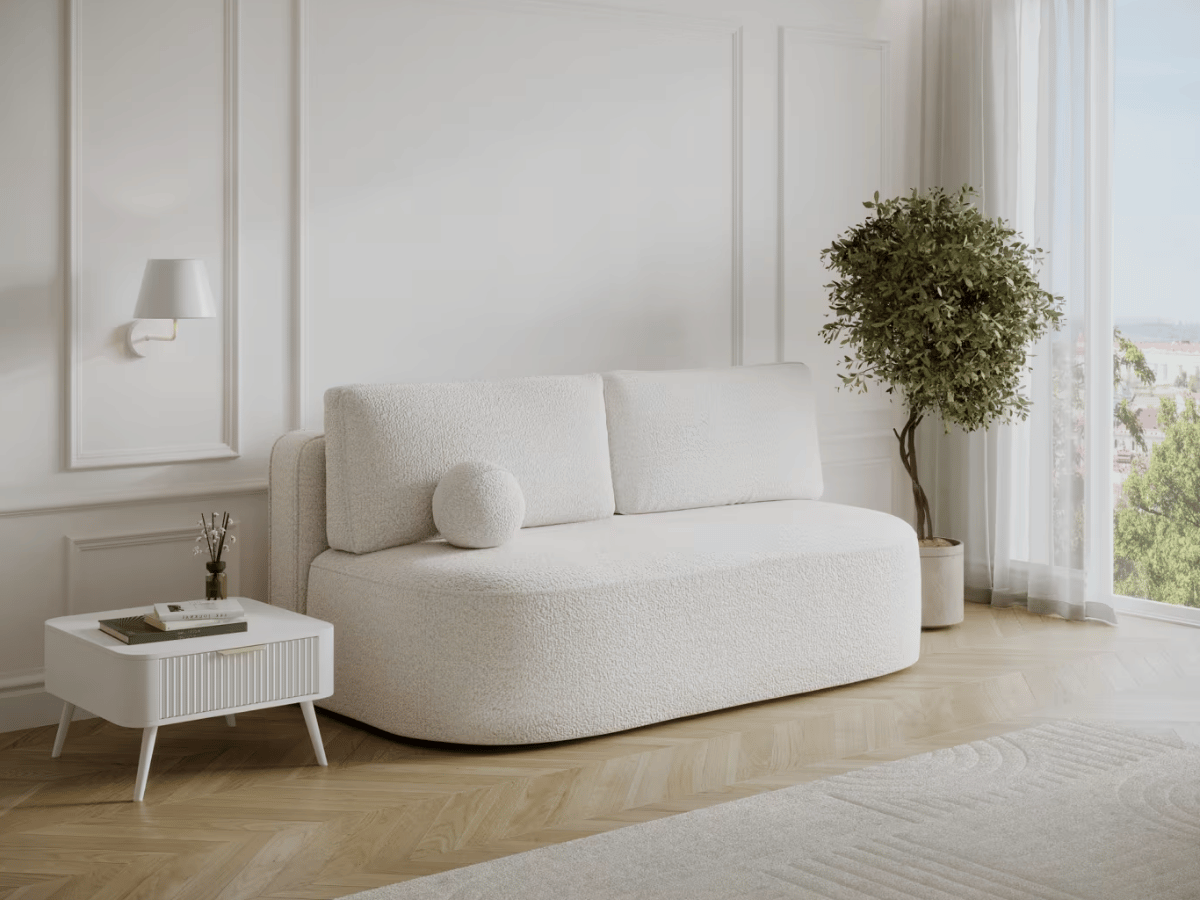Canapé Lilana – Convertible 2 places avec coffre | Design arrondi moderne