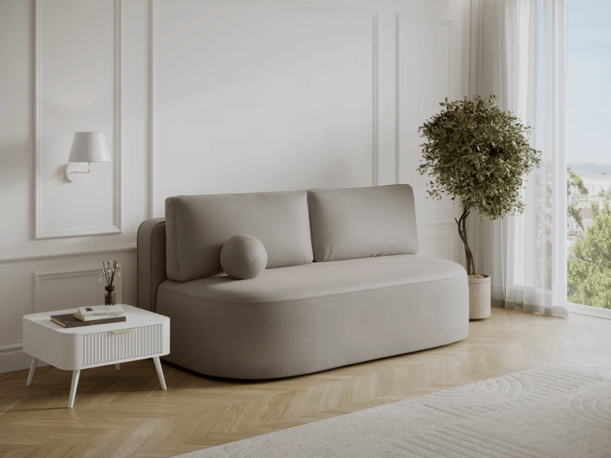 Canapé Lilana – Convertible 2 places avec coffre | Design arrondi moderne