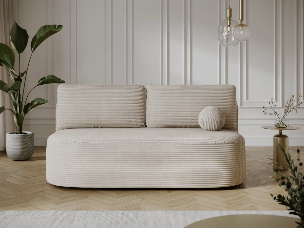 Canapé Lilana – Convertible 2 places avec coffre | Design arrondi moderne