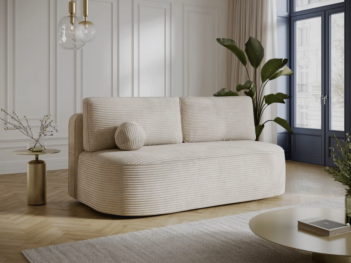 Canapé Lilana – Convertible 2 places avec coffre | Design arrondi moderne