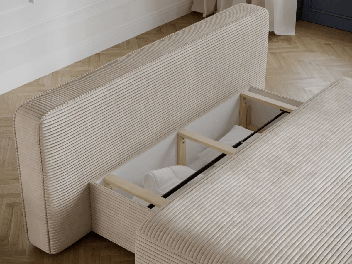 Canapé Lilana – Convertible 2 places avec coffre | Design arrondi moderne