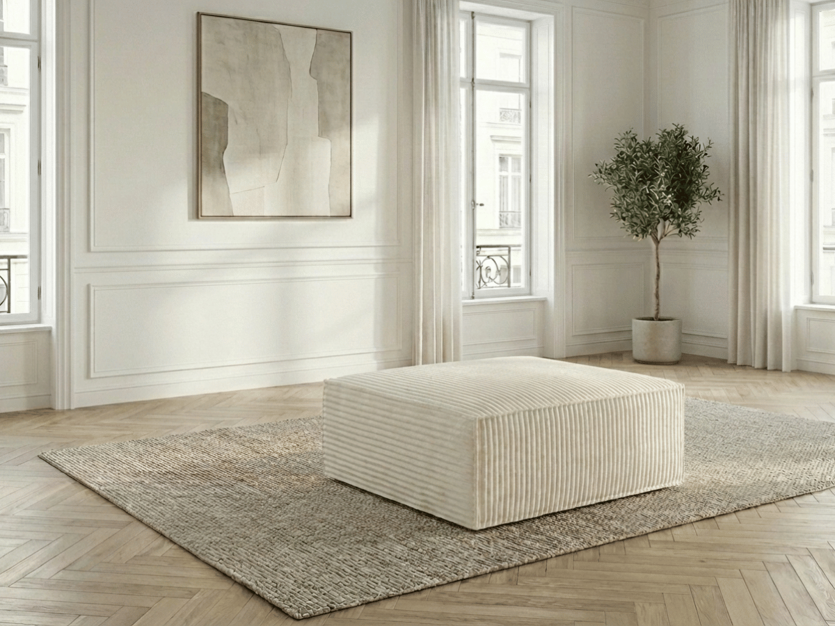 Canapé Villiers – Canapé d’angle modulable 3 places avec pouf – Velours côtelé épais