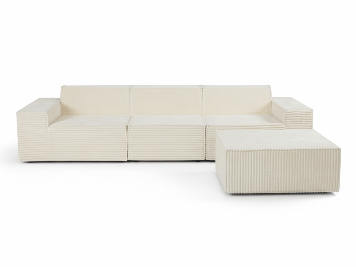 Canapé Villiers – Canapé d’angle modulable 3 places avec pouf – Velours côtelé épais