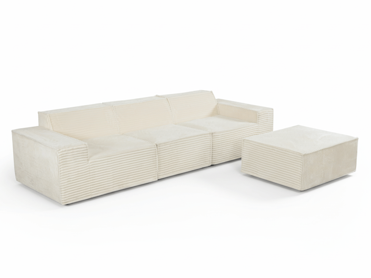 Canapé Villiers – Canapé d’angle modulable 3 places avec pouf – Velours côtelé épais