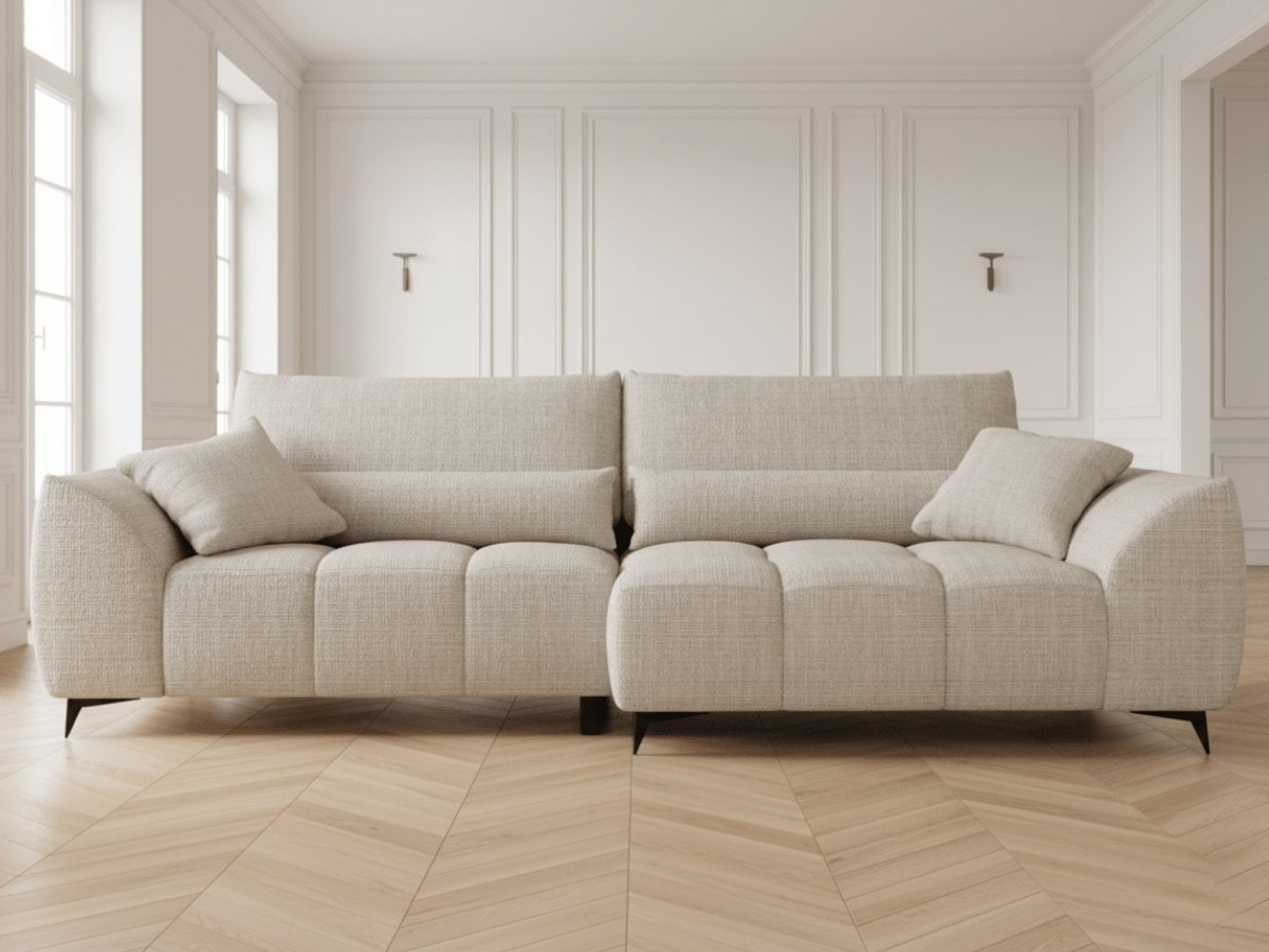 Canapé d’angle Lara – Convertible avec grande méridienne, coffre intégré