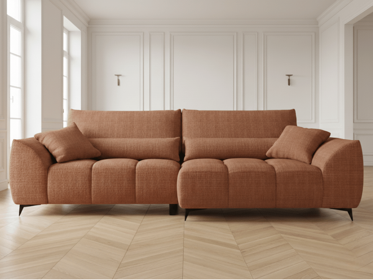 Canapé d’angle Lara – Convertible avec grande méridienne, coffre intégré