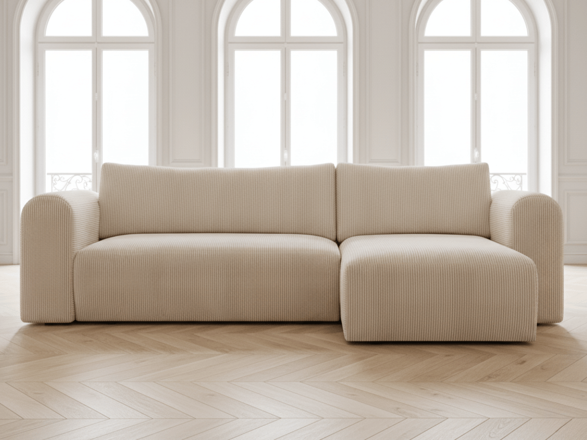 Canapé d'angle convertible velours côteler ELSA