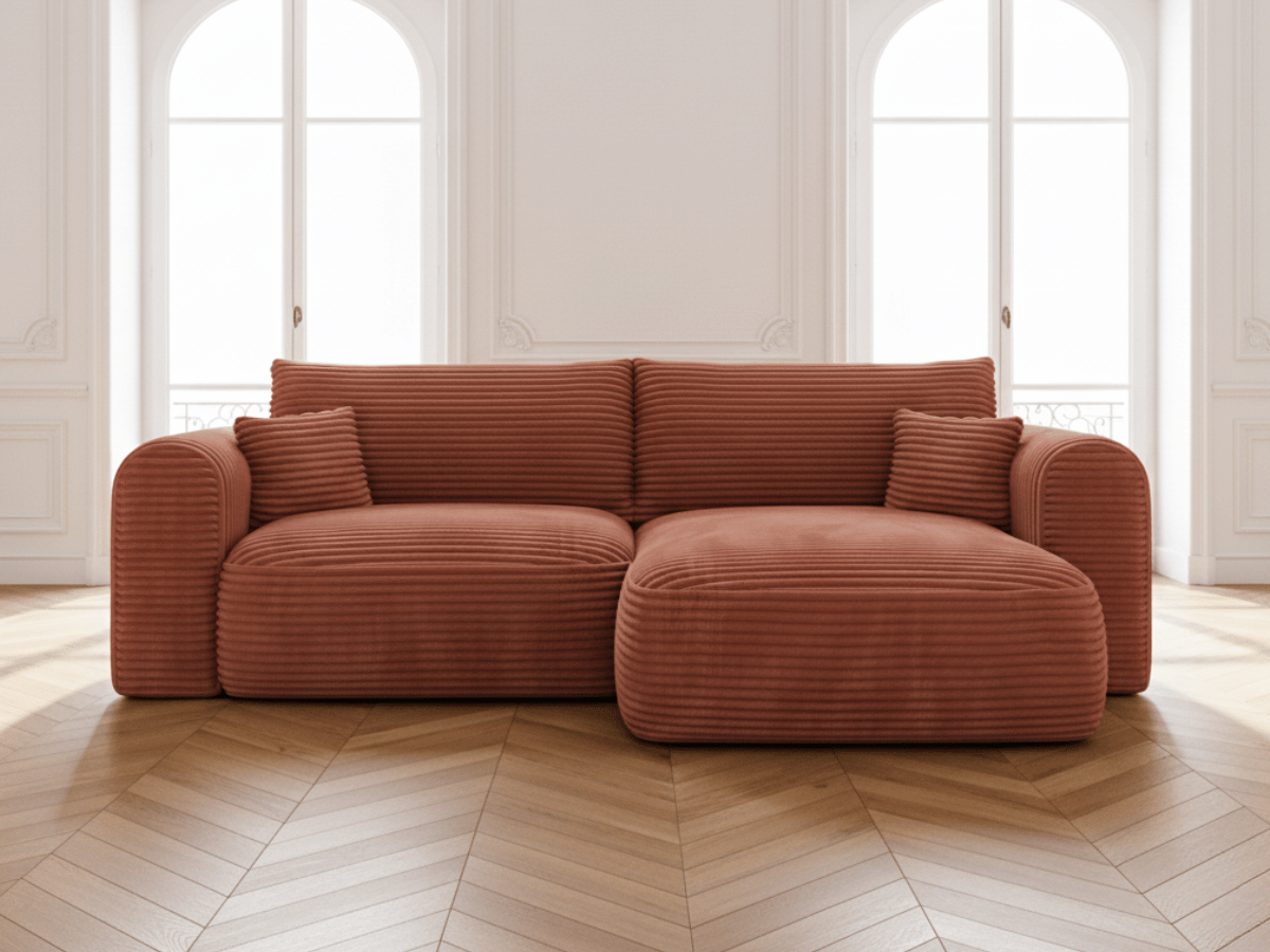 Canapé d’Angle Convertible LUMA – Velours Côtelé Épais – Coffre de Rangement