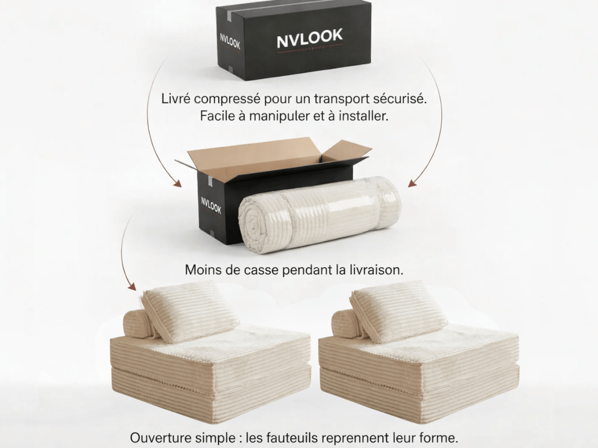 Fauteuil lit convertible MILANO – 1 place en velours côtelé épais – chauffeuse modulable