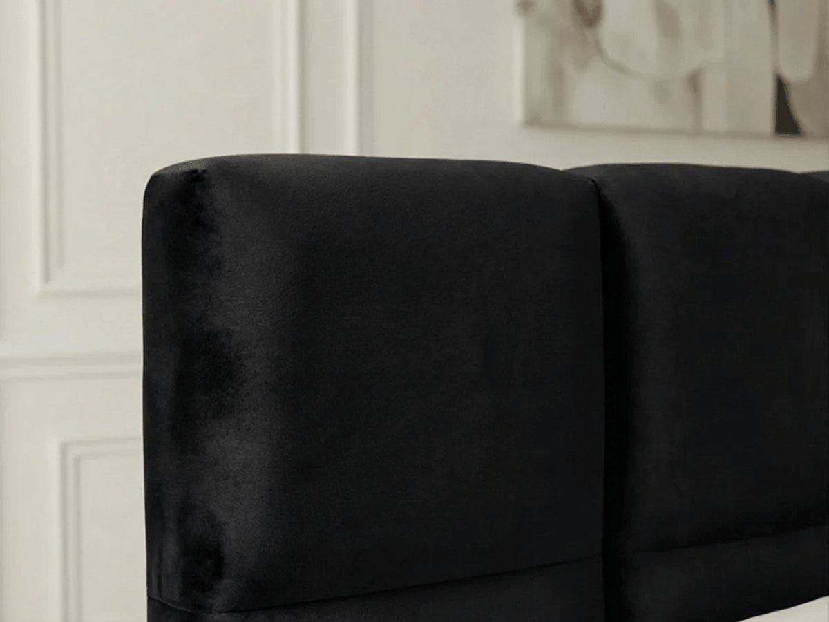 Lit coffre MONCEAU – Tête de lit capitonnée design en velours ou bouclette – Coffre de rangement intégré