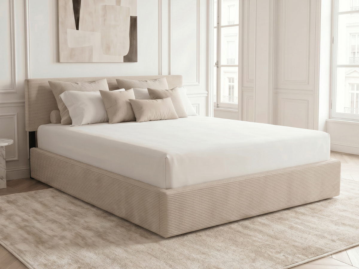 Lit coffre AUGUSTIN – Velours côtelé avec rangement intégré