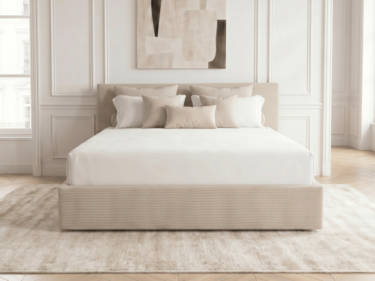Lit coffre AUGUSTIN – Velours côtelé avec rangement intégré