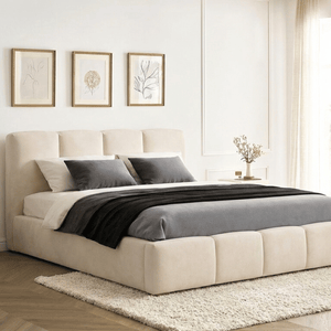 Lit coffre BUBBLE en velours – Lit double design avec rangement intégré et tête de lit épaisse rembourrée – Beige, Gris, Noir