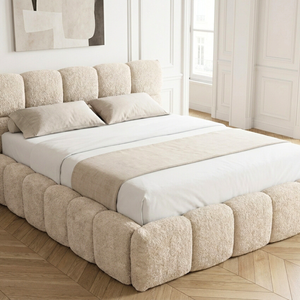 Lit coffre MONCEAU – Tête de lit capitonnée design en velours ou bouclette – Coffre de rangement intégré