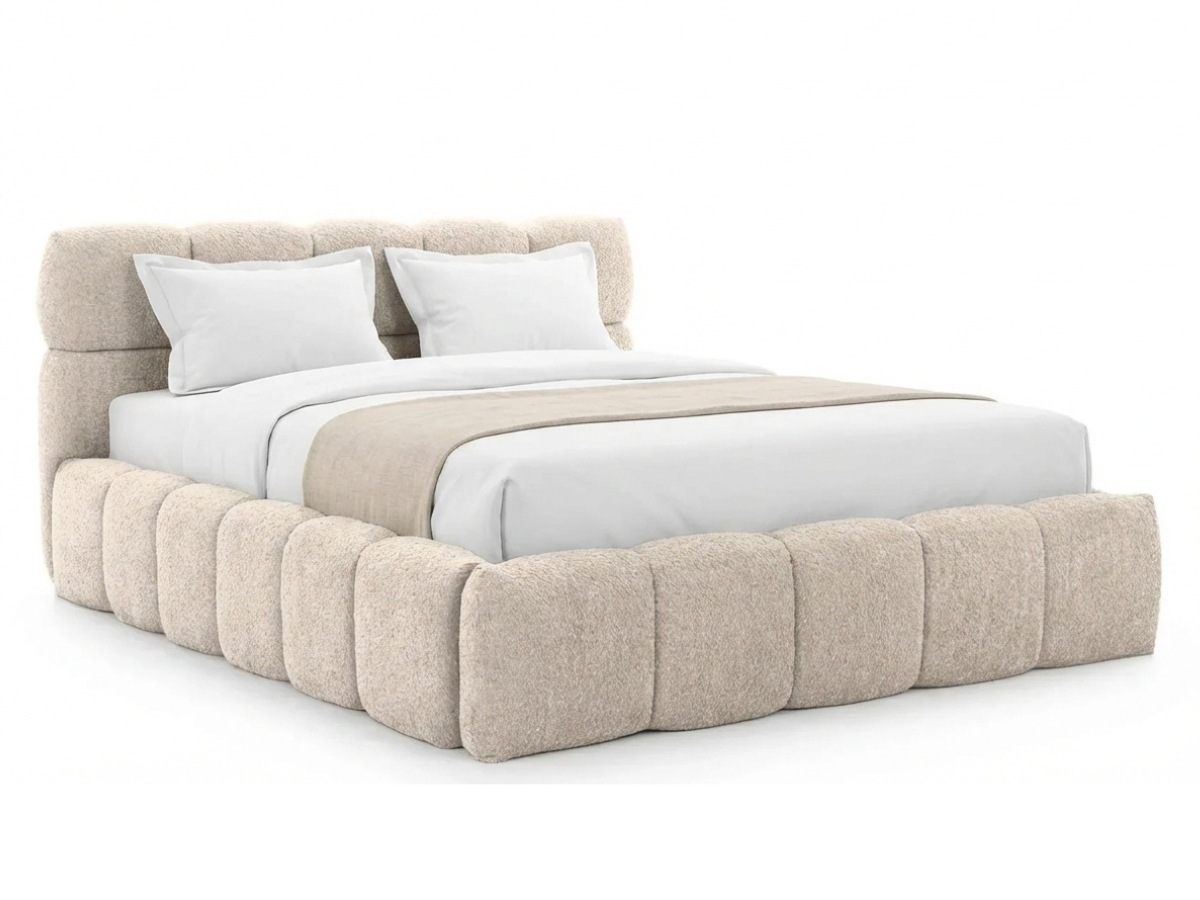 Lit coffre MONCEAU – Tête de lit capitonnée design en velours ou bouclette – Coffre de rangement intégré