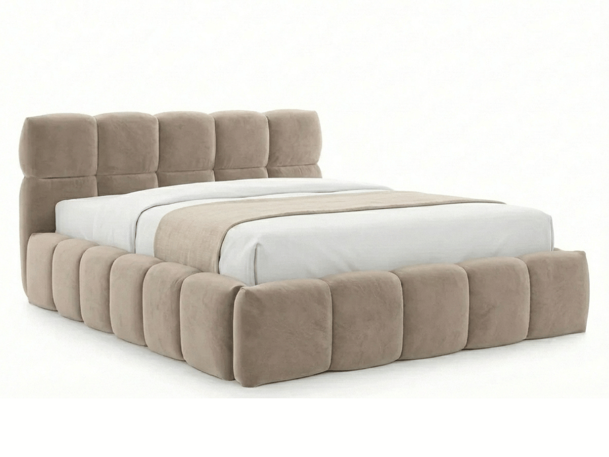 Lit coffre MONCEAU – Tête de lit capitonnée design en velours ou bouclette – Coffre de rangement intégré
