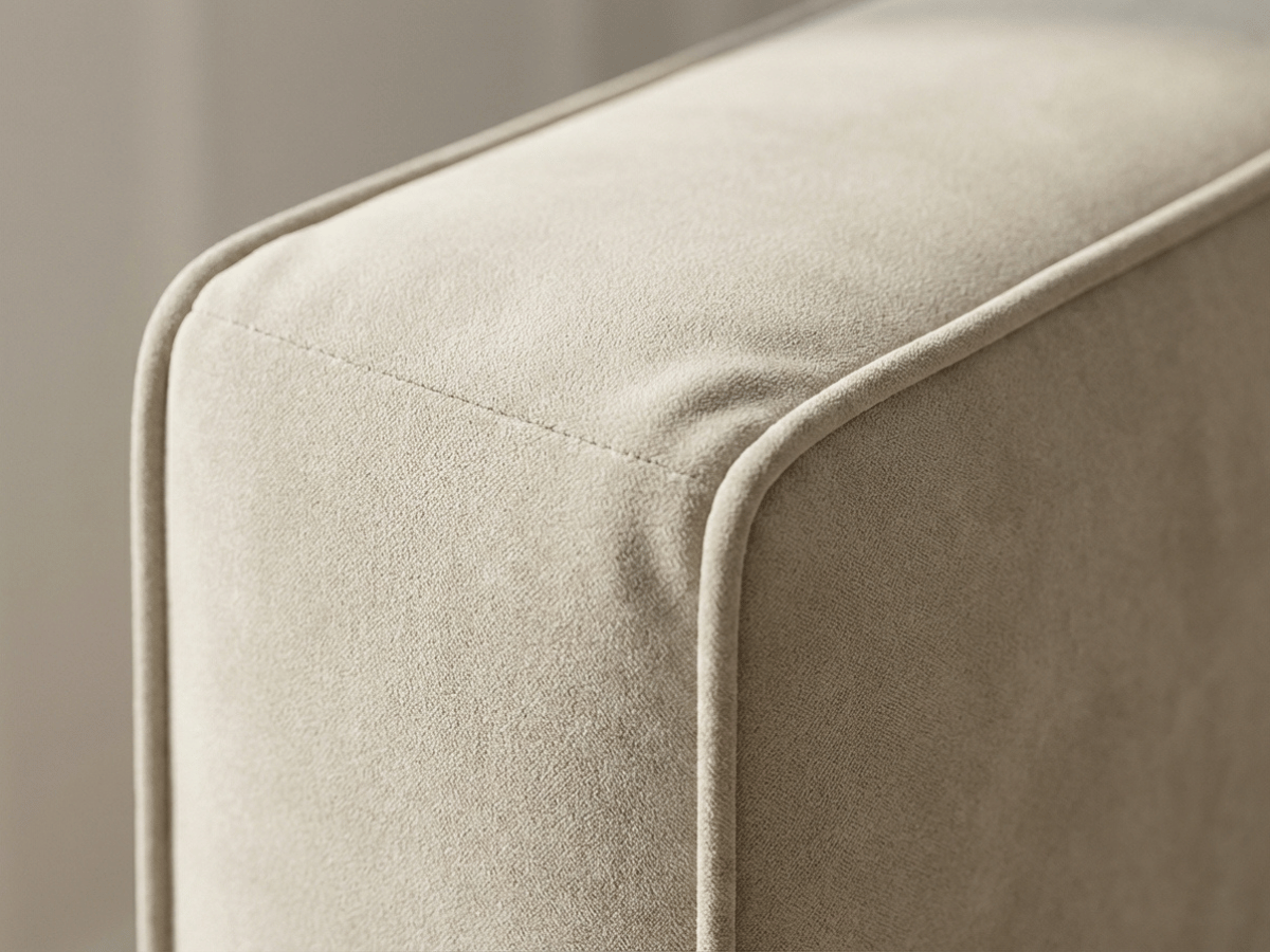 Lit coffre de rangement ALMA – Tissu beige élégant et tête de lit panoramique